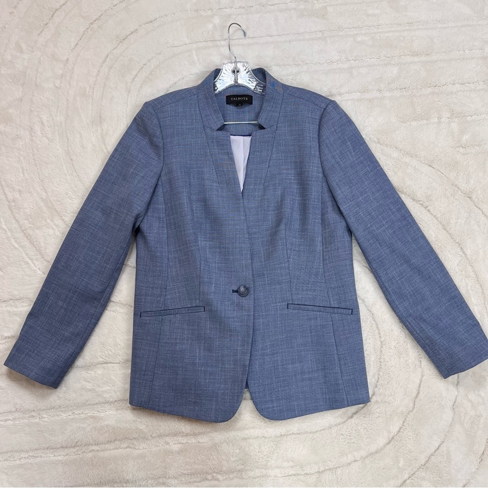 Talbots Single Breasted Lined Blazer Size 10 Blue Faux Front Pockets Lightweight